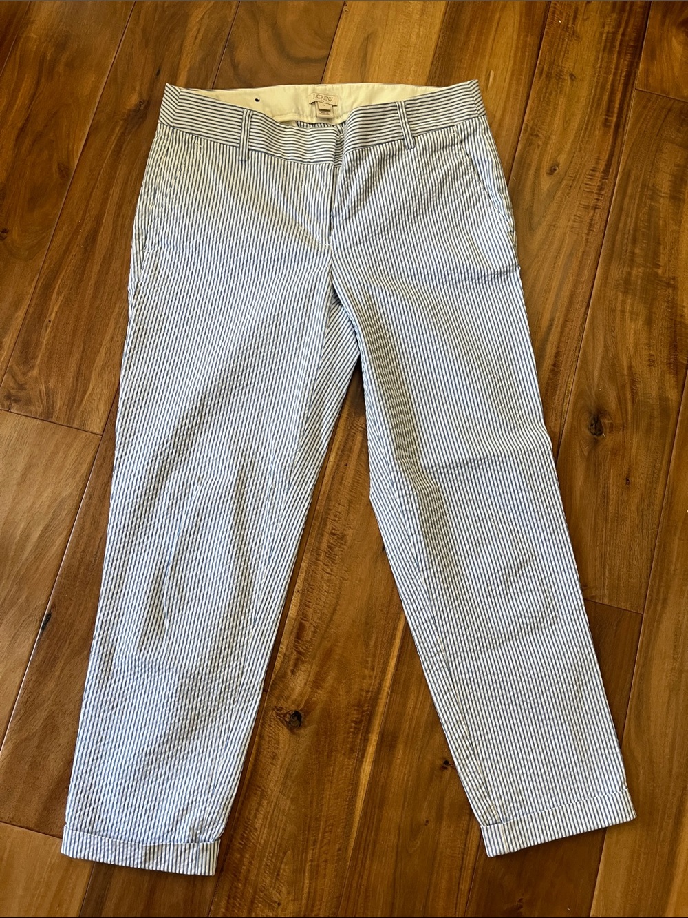 J. Crew Navy and White Striped Cropped Seersucker Pants 2
